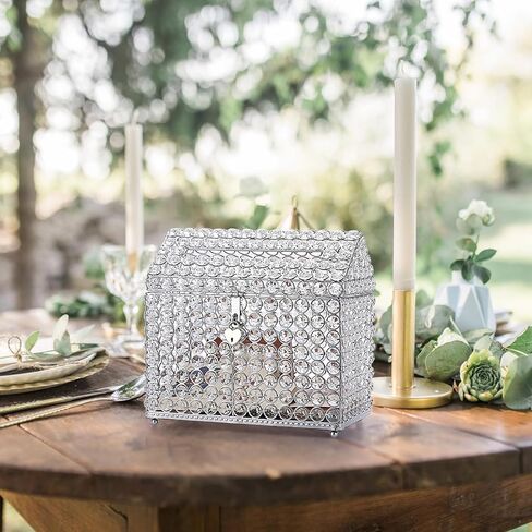 ELLDOO Crystal Wedding Card Box with Heart Lock, Money Card Box with Lid House Shape Style Gold Gift for Wedding Receptions, Centerpiece Decor, Anniversary, Keepsake, Gift Display Box in Saudi Arabia