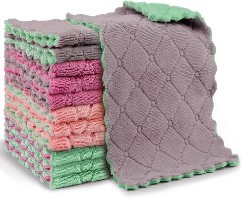 AIDEA Kitchen Dish Cloth - 12 Pack, Super Absorbent Coral Fleece Dish Cloths, No Odor Reusable Dish Rags, Premium Microfiber Cleaning Cloths, Nonstick Oil Washable Fast Drying 6.3" x10.4" in Saudi Arabia