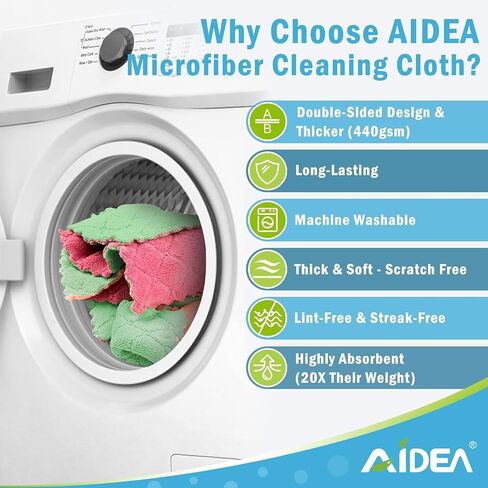AIDEA Kitchen Dish Cloth - 12 Pack, Super Absorbent Coral Fleece Dish Cloths, No Odor Reusable Dish Rags, Premium Microfiber Cleaning Cloths, Nonstick Oil Washable Fast Drying 6.3" x10.4" in Saudi Arabia