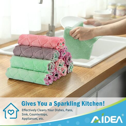 AIDEA Kitchen Dish Cloth - 12 Pack, Super Absorbent Coral Fleece Dish Cloths, No Odor Reusable Dish Rags, Premium Microfiber Cleaning Cloths, Nonstick Oil Washable Fast Drying 6.3" x10.4" in Saudi Arabia