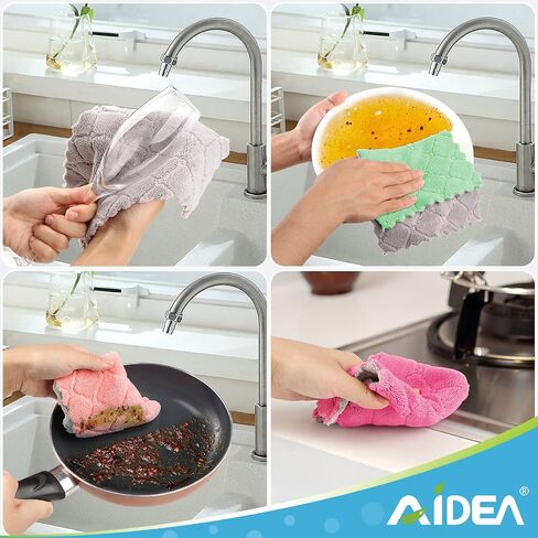 AIDEA Kitchen Dish Cloth - 12 Pack, Super Absorbent Coral Fleece Dish Cloths, No Odor Reusable Dish Rags, Premium Microfiber Cleaning Cloths, Nonstick Oil Washable Fast Drying 6.3" x10.4" in Saudi Arabia