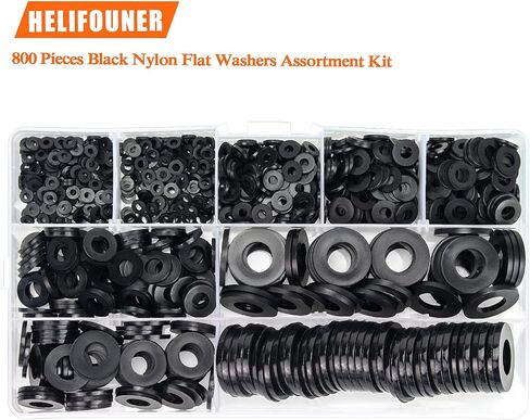 800 Pieces 9 Sizes Black Nylon Flat Washers Assortment Kit - M2 M2.5 M3 M4 M5 M6 M8 M10 M12 (Not Rubber Washer) in Saudi Arabia