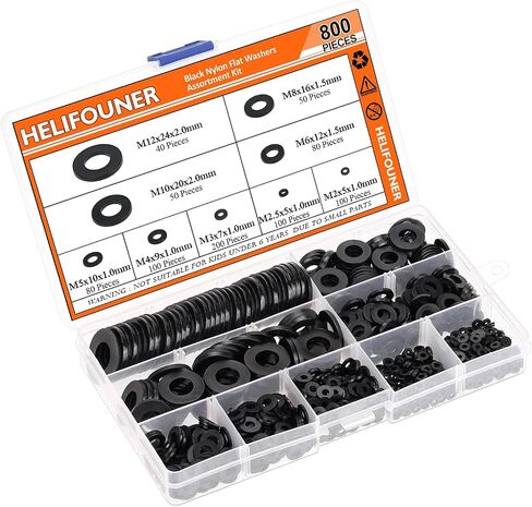 800 Pieces 9 Sizes Black Nylon Flat Washers Assortment Kit - M2 M2.5 M3 M4 M5 M6 M8 M10 M12 (Not Rubber Washer) in Saudi Arabia