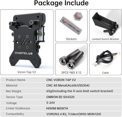 Voron Tap V2.0، مستشعر تسوية Voron CNC Tap لطابعات Voron2.4 R2 / Trident ثلاثية الأبعاد، جميع الآلات المعدنية باستخدام الحاسب الآلي، تدعم 5-24 فولت، فقط لمحور MGN12 X، أسود in Saudi Arabia