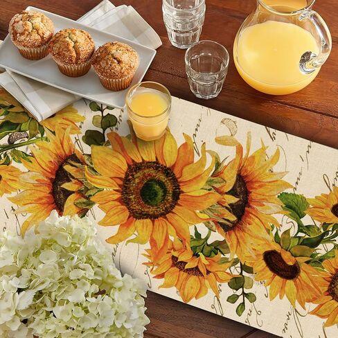 Seliem Fall Sunflower Placemats Set of 4, Spring Summer Yellow Floral Flowers Rustic Vintage Dining Table Place Mats, Eucalyptus Leaves Seasonal Kitchen Decor Home Decoration 12 x 18 Inch in Kuwait