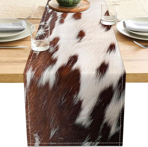 Linen Cow Print Table Runner 13x71 Inch Farmhouse Western Brown Black Cowhide Runners Table Decorations Rustic Coffee Table Runner for Home Kitchen Dining Room in Saudi Arabia