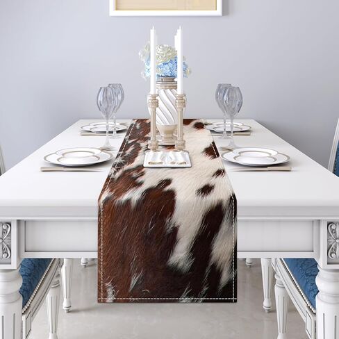Linen Cow Print Table Runner 13x71 Inch Farmhouse Western Brown Black Cowhide Runners Table Decorations Rustic Coffee Table Runner for Home Kitchen Dining Room in Saudi Arabia