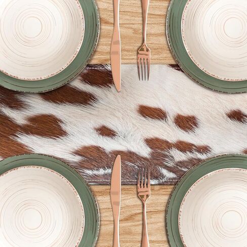 Linen Cow Print Table Runner 13x71 Inch Farmhouse Western Brown Black Cowhide Runners Table Decorations Rustic Coffee Table Runner for Home Kitchen Dining Room in Saudi Arabia