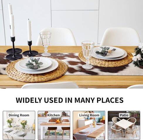 Linen Cow Print Table Runner 13x71 Inch Farmhouse Western Brown Black Cowhide Runners Table Decorations Rustic Coffee Table Runner for Home Kitchen Dining Room in Saudi Arabia