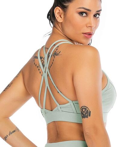 LUREME Strappy Sports Bra for Women Crisscross Back Low Impact Workout Yoga Bra with Removable Cups (sb000002) in Saudi Arabia