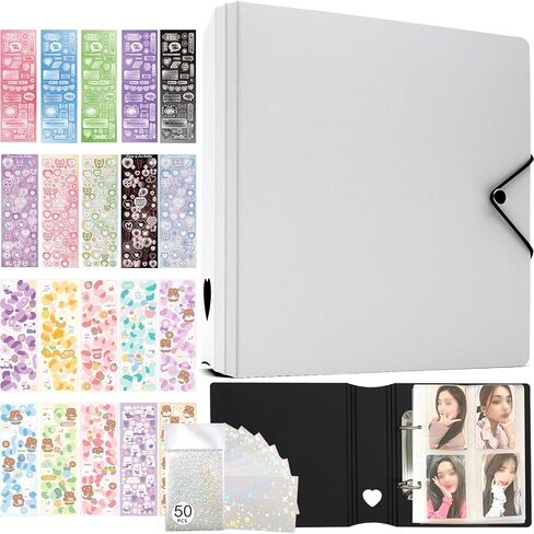 مجموعة كتب حامل بطاقات الصور Kpop مقاس A5 ألبوم بطاقات الصور الفوتوغرافية 6 حلقات Photocard Binder، مناسبة لـ Kpop 200 بطاقة مقاس 3 بوصات، مع 50 قطعة من أكمام بطاقات وامضة بالليزر، مع 20 ورقة ملصقات ملصقات لطيفة in Saudi Arabia