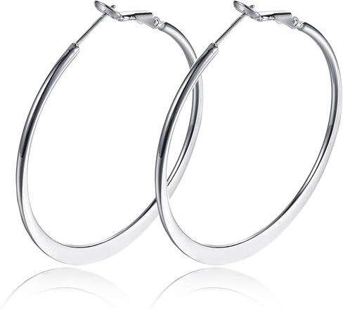 أقراط دائرية ذهبية للنساء والفتيات 14 قيراط مطلية بالذهب من الفولاذ المقاوم للصدأ والفضة على شكل أنبوب دائري كبير أقراط دائرية 30 مم 40 مم 50 مم 60 مم 70 مم 80 مم مشبك جراد البحر أقراط مسطحة سفلية لا تسبب الحساسية in Kuwait