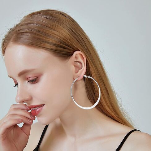 أقراط دائرية ذهبية للنساء والفتيات 14 قيراط مطلية بالذهب من الفولاذ المقاوم للصدأ والفضة على شكل أنبوب دائري كبير أقراط دائرية 30 مم 40 مم 50 مم 60 مم 70 مم 80 مم مشبك جراد البحر أقراط مسطحة سفلية لا تسبب الحساسية in Kuwait