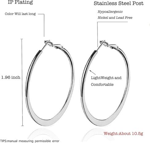 أقراط دائرية ذهبية للنساء والفتيات 14 قيراط مطلية بالذهب من الفولاذ المقاوم للصدأ والفضة على شكل أنبوب دائري كبير أقراط دائرية 30 مم 40 مم 50 مم 60 مم 70 مم 80 مم مشبك جراد البحر أقراط مسطحة سفلية لا تسبب الحساسية in Kuwait