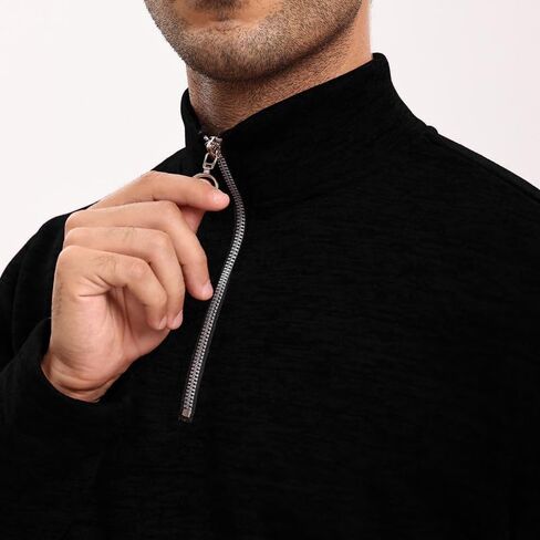 Wuneitk الرجال 1/4 الرمز البريدي الوقوف طوق الصوف البلوز سليم صالح كم طويل بلوزات عادية in Kuwait