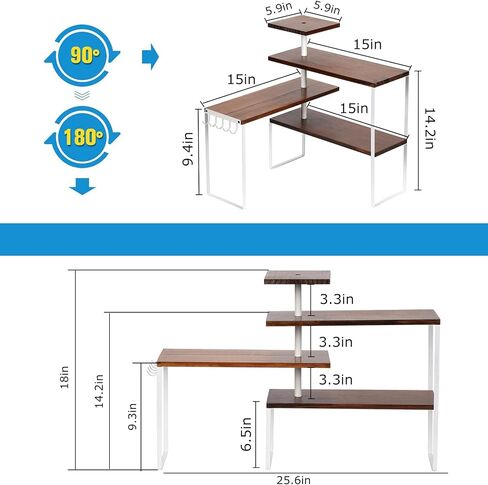 Kitchen Counter Shelf Organizer, 4-Tier Countertop Organizer with Hooks, Moveable Corner Shelf, Adjustable Organizer for Kitchen,Bathroom,Spice Rack,Coffee Area,Dresser Table in Saudi Arabia