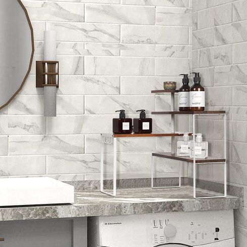 Kitchen Counter Shelf Organizer, 4-Tier Countertop Organizer with Hooks, Moveable Corner Shelf, Adjustable Organizer for Kitchen,Bathroom,Spice Rack,Coffee Area,Dresser Table in Saudi Arabia