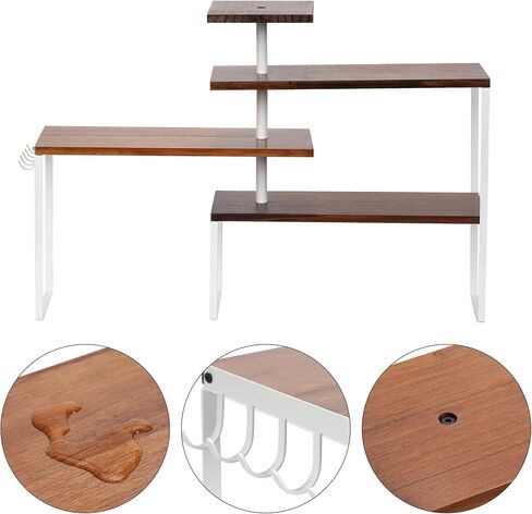 Kitchen Counter Shelf Organizer, 4-Tier Countertop Organizer with Hooks, Moveable Corner Shelf, Adjustable Organizer for Kitchen,Bathroom,Spice Rack,Coffee Area,Dresser Table in Saudi Arabia