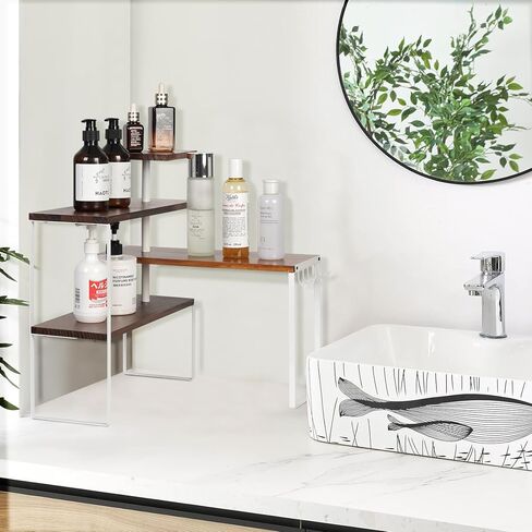 Kitchen Counter Shelf Organizer, 4-Tier Countertop Organizer with Hooks, Moveable Corner Shelf, Adjustable Organizer for Kitchen,Bathroom,Spice Rack,Coffee Area,Dresser Table in Saudi Arabia