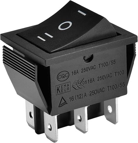 Rocker Switch ON-OFF-ON DPDT 6 Terminals 16A 250VAC Black 2Pack in Saudi Arabia