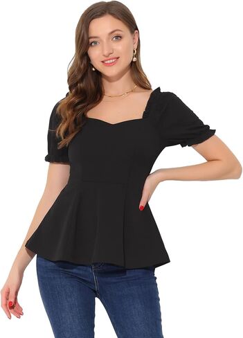 Allegra K Peplum Top for Women's Elegant Ruffles Puff Sleeve Sweetheart Neck Blouse in Saudi Arabia