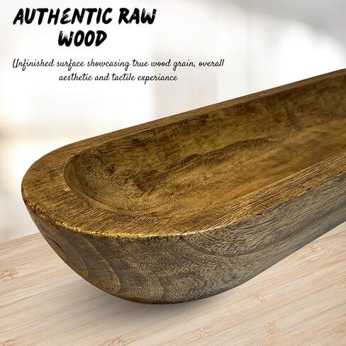 Hand carved Wooden Bowl, 17.8" Long x 6.1" Wide, Decorative Kitchen, Dining Room, Entryway, and Home Decor, Rustic Bowl Dough Style Wooden Centerpiece Holder, Long and Deep Storage in Saudi Arabia