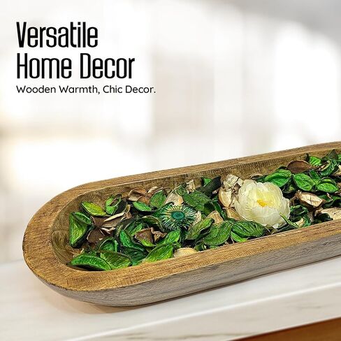 Hand carved Wooden Bowl, 17.8" Long x 6.1" Wide, Decorative Kitchen, Dining Room, Entryway, and Home Decor, Rustic Bowl Dough Style Wooden Centerpiece Holder, Long and Deep Storage in Saudi Arabia