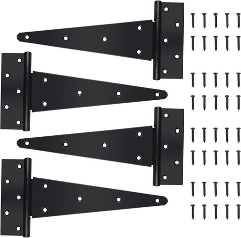 Black T-Strap Shed Door Hinges Heavy Duty, Barn Door Hinges with Screws, Tee Hinges for Wooden Fences, Yard, Patio Door, Wrought Hardware Iron Rustproof (4 Inch, 2 Pack/Set) in Saudi Arabia