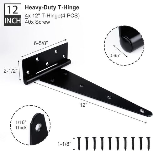 Black T-Strap Shed Door Hinges Heavy Duty, Barn Door Hinges with Screws, Tee Hinges for Wooden Fences, Yard, Patio Door, Wrought Hardware Iron Rustproof (4 Inch, 2 Pack/Set) in Saudi Arabia