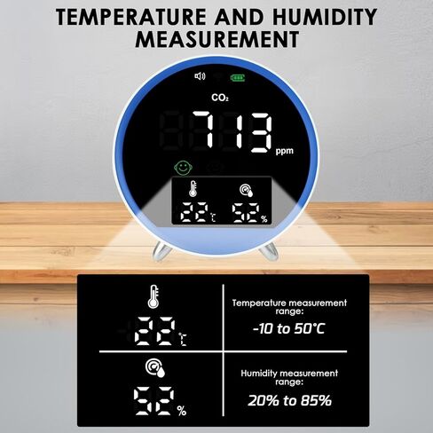 كاشف ثاني أكسيد الكربون المحمول، 3 في 1، كاشف ثاني أكسيد الكربون، مراقب جودة الهواء مع مستشعر رطوبة درجة الحرارة المدمج، منبه مراقبة مستوى ثاني أكسيد الكربون، عداد ثاني أكسيد الكربون للمنزل، المكتب، السفر in Kuwait