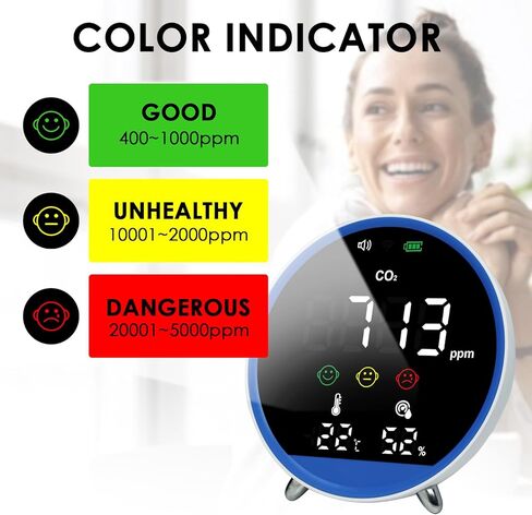 كاشف ثاني أكسيد الكربون المحمول، 3 في 1، كاشف ثاني أكسيد الكربون، مراقب جودة الهواء مع مستشعر رطوبة درجة الحرارة المدمج، منبه مراقبة مستوى ثاني أكسيد الكربون، عداد ثاني أكسيد الكربون للمنزل، المكتب، السفر in Kuwait