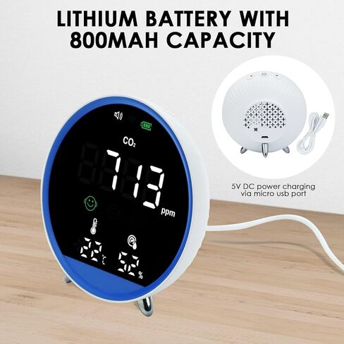 كاشف ثاني أكسيد الكربون المحمول، 3 في 1، كاشف ثاني أكسيد الكربون، مراقب جودة الهواء مع مستشعر رطوبة درجة الحرارة المدمج، منبه مراقبة مستوى ثاني أكسيد الكربون، عداد ثاني أكسيد الكربون للمنزل، المكتب، السفر in Kuwait