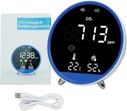 كاشف ثاني أكسيد الكربون المحمول، 3 في 1، كاشف ثاني أكسيد الكربون، مراقب جودة الهواء مع مستشعر رطوبة درجة الحرارة المدمج، منبه مراقبة مستوى ثاني أكسيد الكربون، عداد ثاني أكسيد الكربون للمنزل، المكتب، السفر in Kuwait