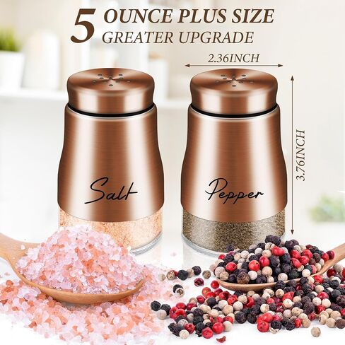 Salt and Pepper Shakers Set,5 oz Cute Glass Bottom Salt Shaker with Stainless Steel Lid for Kitchen Gadgets Black and White Christmas Kitchen Decor Wedding Housewarming Gift (Black + White) in Saudi Arabia