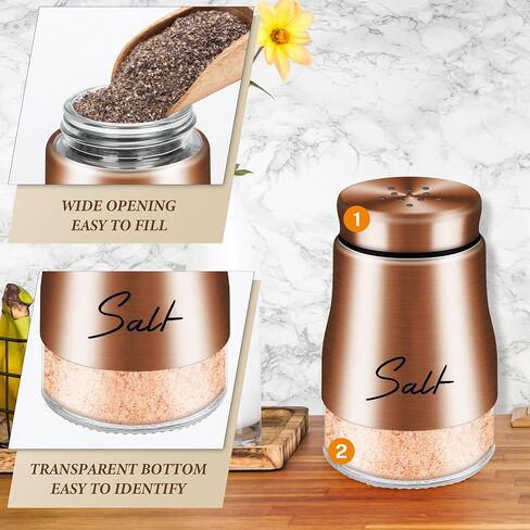 Salt and Pepper Shakers Set,5 oz Cute Glass Bottom Salt Shaker with Stainless Steel Lid for Kitchen Gadgets Black and White Christmas Kitchen Decor Wedding Housewarming Gift (Black + White) in Saudi Arabia