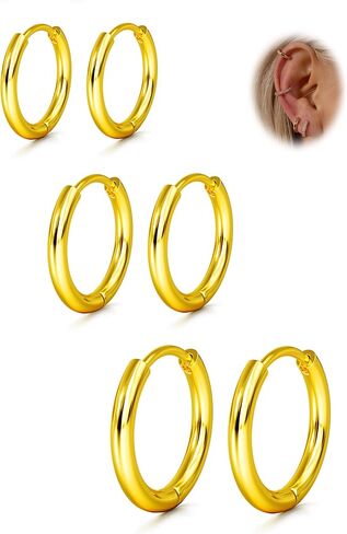 ORAZIO Hypoallergenic Hoop Earrings for Women 316L Stainless Steel Small Hoop Earrings 18G Womens Earrings Hoops Silver Gold Black Huggie Earrings Lightweight Cartilage Earring Thick Hoop Earrings Set 6-12MM in Kuwait