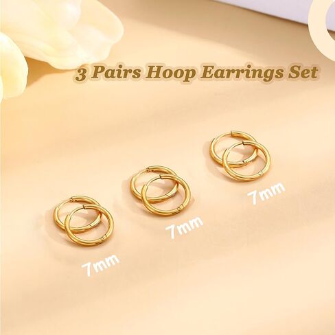 ORAZIO Hypoallergenic Hoop Earrings for Women 316L Stainless Steel Small Hoop Earrings 18G Womens Earrings Hoops Silver Gold Black Huggie Earrings Lightweight Cartilage Earring Thick Hoop Earrings Set 6-12MM in Kuwait