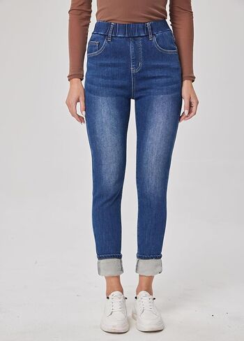 جينز شتوي نسائي من Yehopere بخصر عالٍ وسحب على الصوف السميك وخصر مطاطي in Kuwait