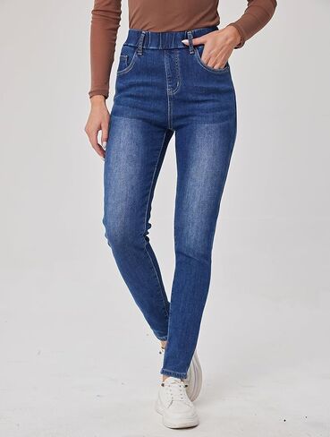 جينز شتوي نسائي من Yehopere بخصر عالٍ وسحب على الصوف السميك وخصر مطاطي in Kuwait