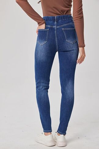 جينز شتوي نسائي من Yehopere بخصر عالٍ وسحب على الصوف السميك وخصر مطاطي in Kuwait