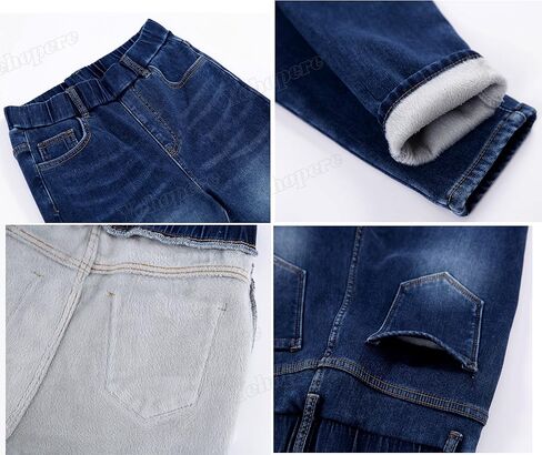 جينز شتوي نسائي من Yehopere بخصر عالٍ وسحب على الصوف السميك وخصر مطاطي in Kuwait