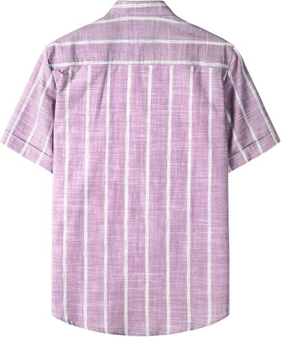 قمصان JOGAL الرجالية الكاجوال من القطن والكتان بأكمام قصيرة وأزرار سفلية مخططة للصيف والشاطئ in Kuwait