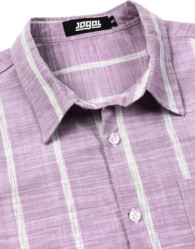 قمصان JOGAL الرجالية الكاجوال من القطن والكتان بأكمام قصيرة وأزرار سفلية مخططة للصيف والشاطئ in Kuwait