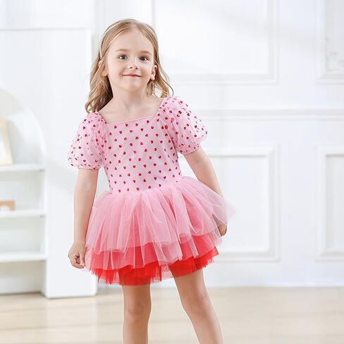 Toddler Girl Ballet Tutu Dress Short Sleeve Dance Leotard Square Neck Full Skirted Ballerina Costumes in Saudi Arabia