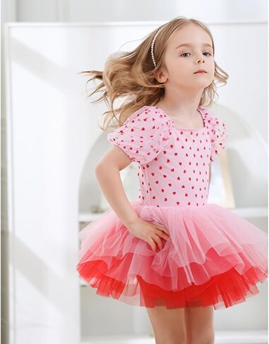 Toddler Girl Ballet Tutu Dress Short Sleeve Dance Leotard Square Neck Full Skirted Ballerina Costumes in Saudi Arabia
