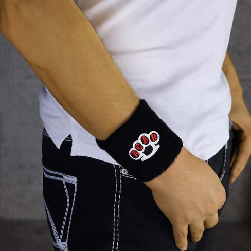 Outdoor Sweat Band for Wrist- Embroidered Biker Sweat Absorbent Wrist Band - Terrycloth Black Arm Band for Sport in Saudi Arabia