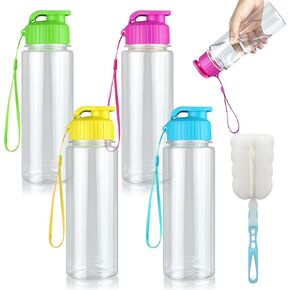 4 Pieces Plastic Water Bottles Bulk 19 Oz Large Sport Drink Bottles with Handle Strap for Party Outdoor School Classroom Fitness Cycling Camping