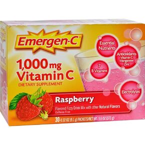 Emergen C Vitamin C Fizzy Drink Mix 1000 Mg, Raspberry Supplement - 30 Ea (Pack of 3)