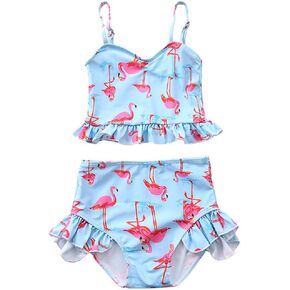 Warmbaby Flamingo Swimsuit Kid Toddler Girl Two Piece Bathing Suit Swimwear Blue