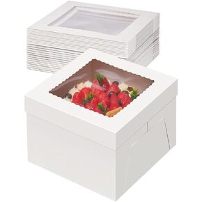 10 PCS Cake Boxes with 60 PCS Stickers, 10x10x8 Inches Cake Box with Window, White Bakery Boxes, Square Cake Box, Tall Cake Boxes for Desserts, Cupcakes, Bakery, Birthday Party